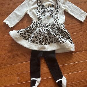 Disney Minnie Mickey Baby Girl Top Pinafore Dress & Tights 3-Piece Set
